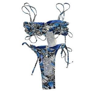 Toluca Swim Blue Butterfly Bikini Set XS